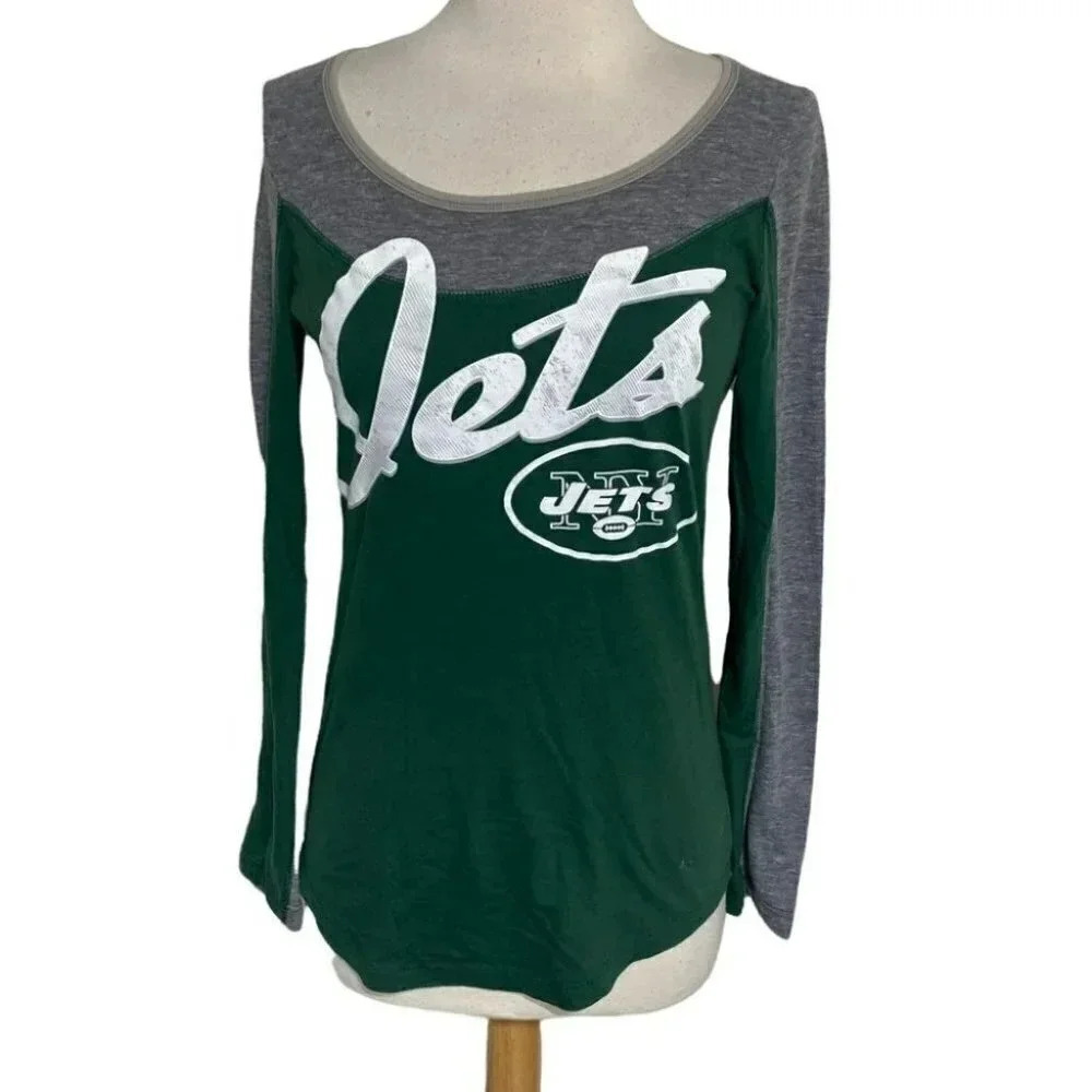 NFL Jets top women’s M green + gray long sleeve scoop‎ neck shirt